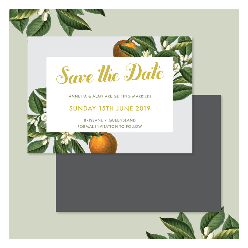 Sweet Citrus in Misty Grey • Save the Date
