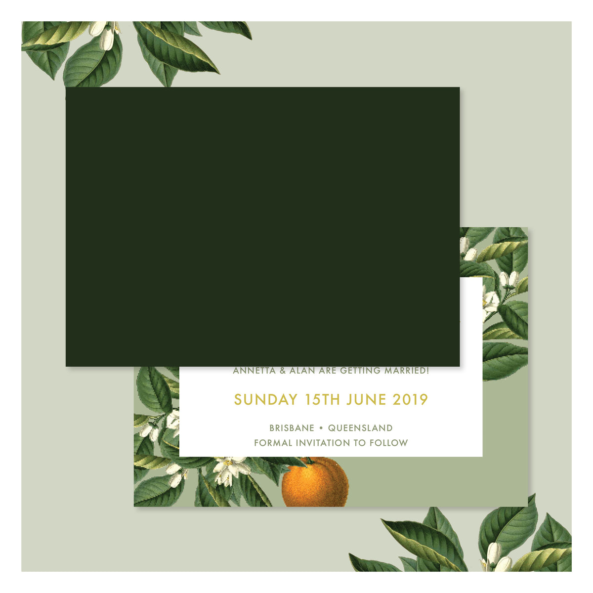 Sweet Citrus in Olive Green • Save the Date