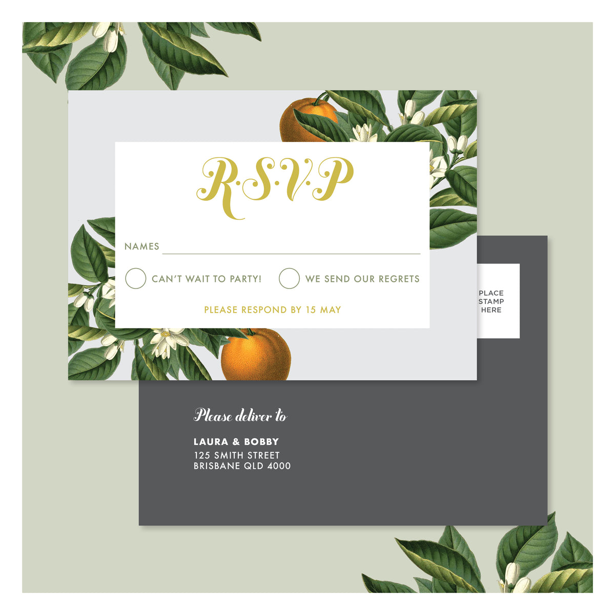Sweet Citrus in Misty Grey • RSVP Postcard