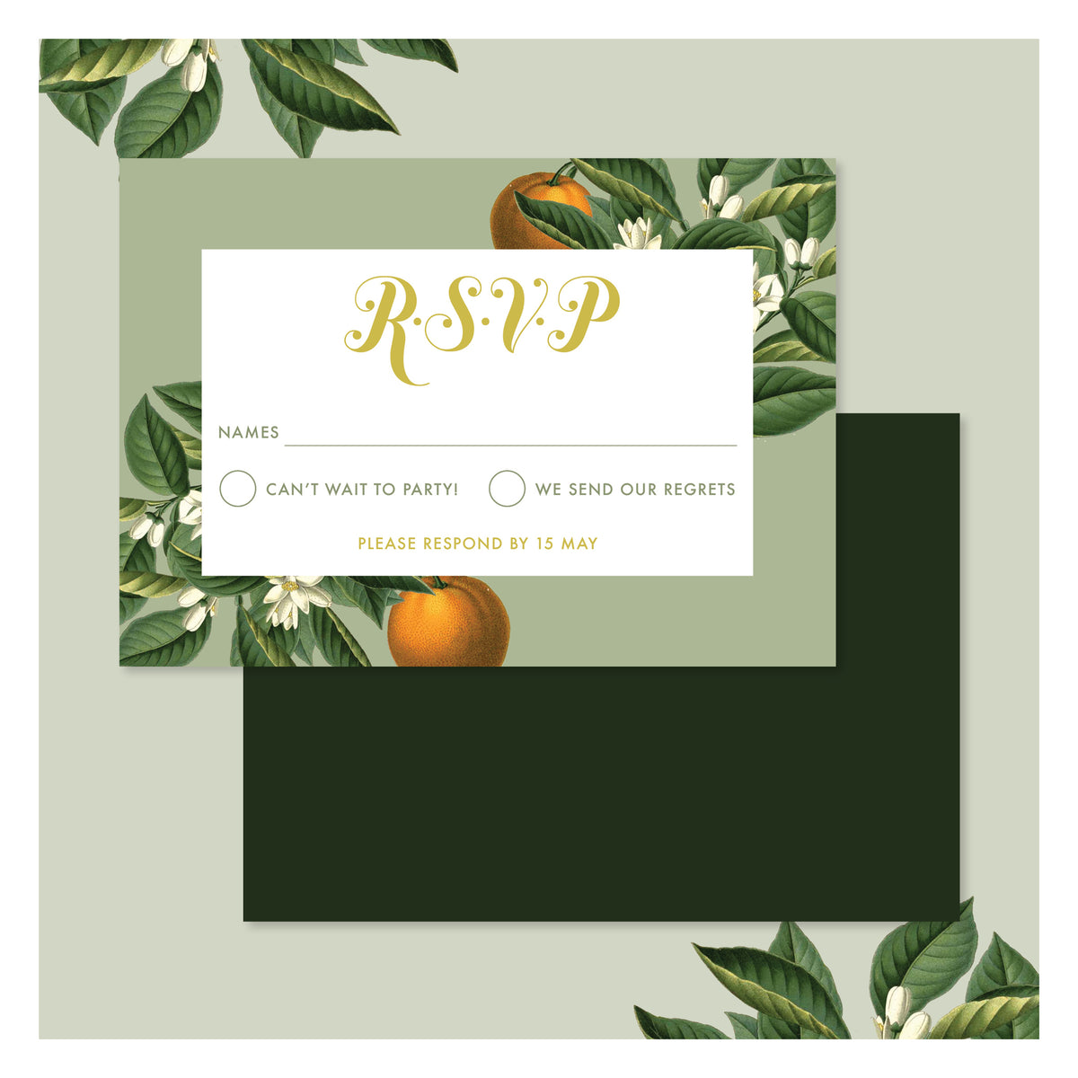 Sweet Citrus in Olive Green • RSVP with Envelope