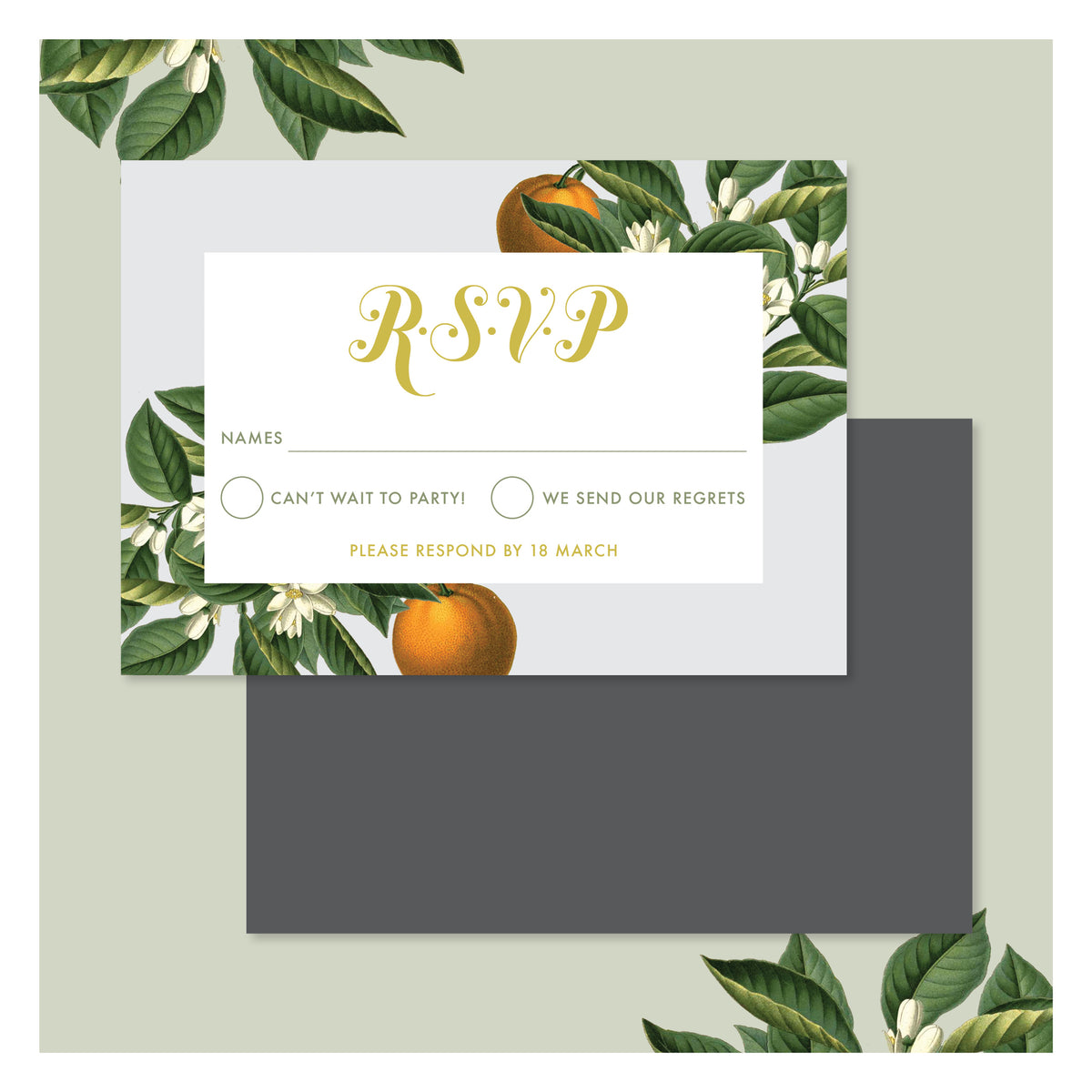 Sweet Citrus in Misty Grey • RSVP with Envelope