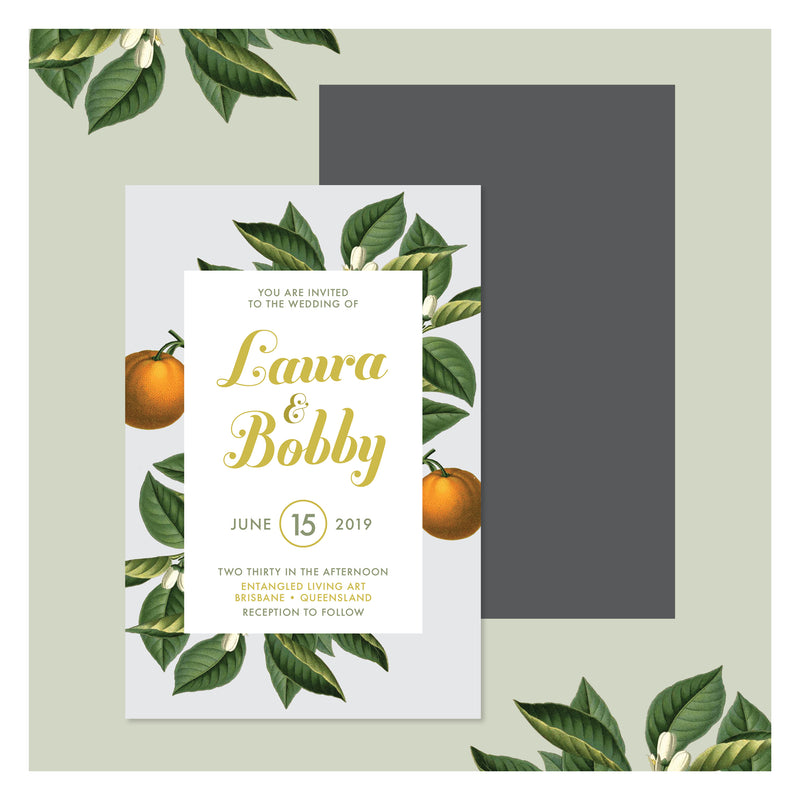 Sweet Citrus in Misty Grey • Wedding Invitation